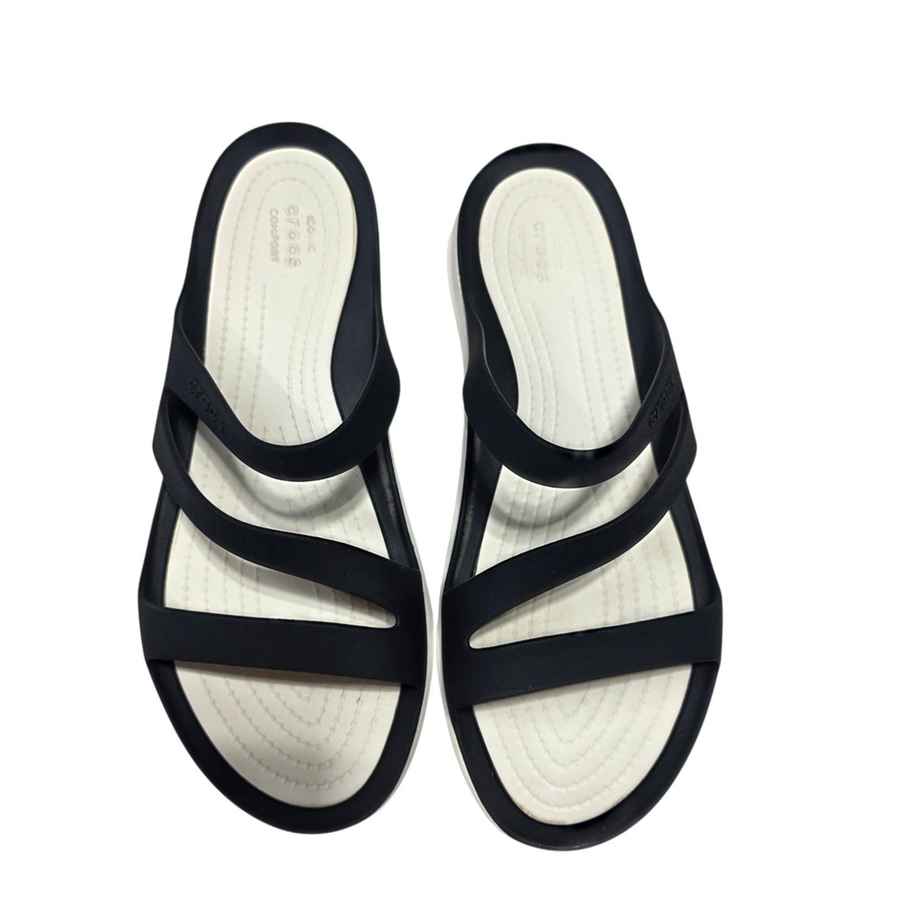 Crocs Swiftwater Sandal Womens 9 Black White Strappy Comfort Slip On - Picture 4 of 10